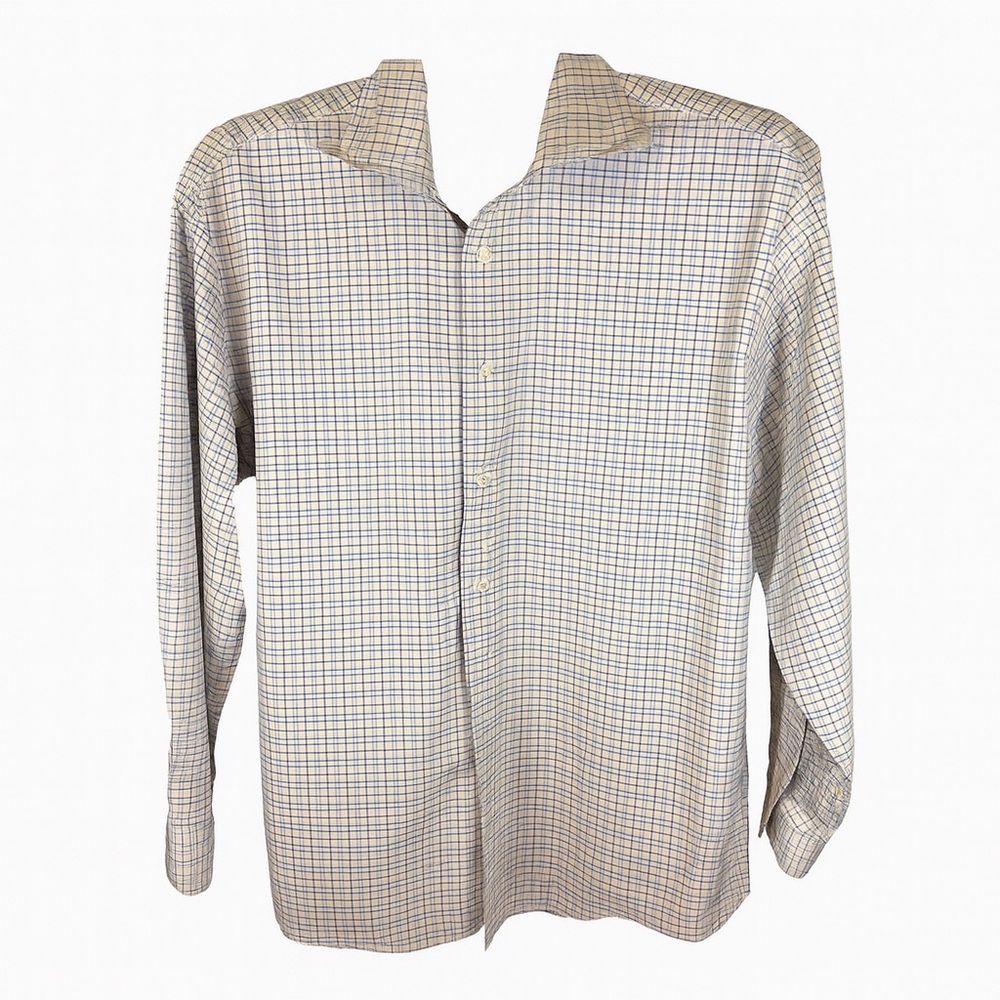 L.L. Bean Wrinkle Res Traditional fit Blue Plaid Button Up Dress Shirt Sz 17-35